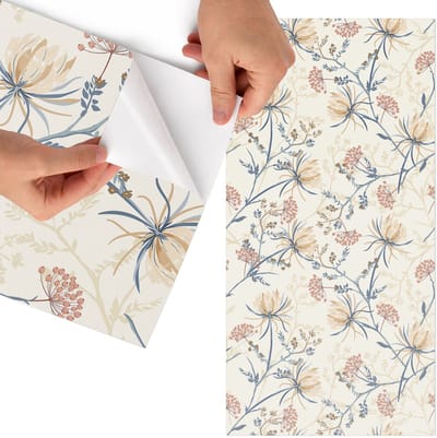 Tulup Meubelfolie - Bloemenpatroon Meubelfolie - 65x130 cm - Beige Meubelfolie - Plakfolie Meubels - Boho Meubelfolie - Decoratiefolie Zelfklevend - Slaapkamer decoratie - Bloemen en planten