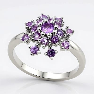 Cavill - Zilveren Ring met Paarse Ceylon Saffier 0,72 ct - 925 Sterling Zilver Gerhodineerd - Elegant Bloemmotief - Sri Lanka Edelsteen