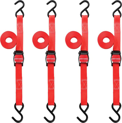 Spanbanden Set - Bevestigingsriemen - Lading Zekeren - Eenvoudige Cam Gesp - 4 Stuks 3 Meter - Zwart Rood