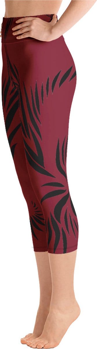 Sportlegging - Capri 3/4 - design Power Up - High Waist - Dry Fit - High Performance - 4way stretch- unieke print - UPF 50+ - Hardloop - Yoga - Fitness - Dans  - Pilates - Training – sportbroek – warmrood zwart - maat L