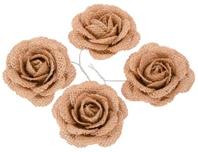 CHAKS - 4 jute rozen 5 cm voor een rustieke bruiloft