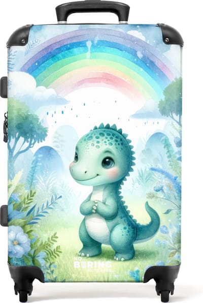 NoBoringSuitcases.com® - Kinderkoffer jongen - Kindertrolley jongens - Baby dino - Koffer kind groot - Rolkoffer lichtgewicht - Reiskoffer met 4 wielen - Grote trolley XL - 20 kg bagage