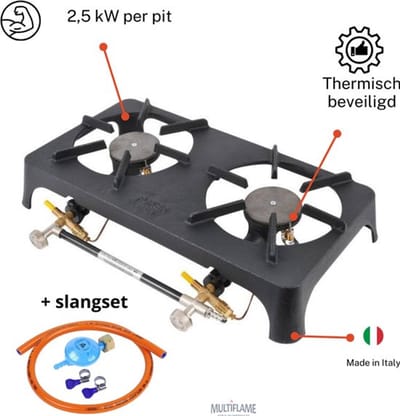 Foker 2 vlams Thermisch beveiligd - Met slangset 30 mbar - industriekomfoor Gietijzer