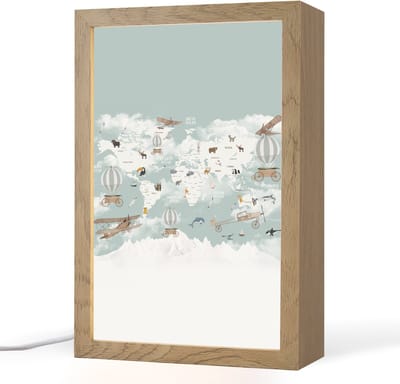 Tafellamp 20x30 cm - LED lamp - Wereldkaart - Kind - Vliegtuig - Decoratieve tafellampen - Dimbaar - Tafellampje slaapkamer - Woonkamer binnen