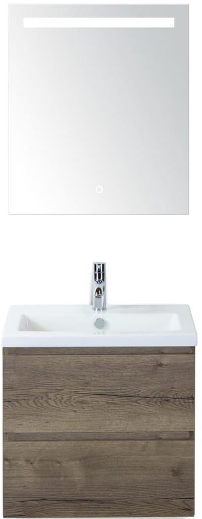Vogue Badmeubelset 60 cm - Greeplijst in Kleur - Tabacco - Keramische Wastafel Wit 1 Kraangat met Sence Spiegel