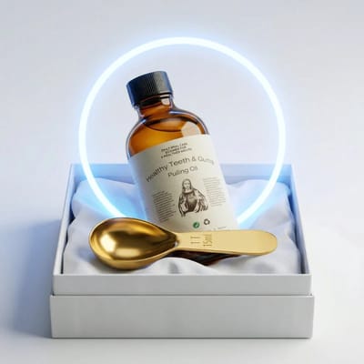 Holymouthwash - De Halo Starter Kit - Oil Pulling Spoeling + Doseer lepel 15ml - Mondspoeling - Stopt Bloedend Tandvlees & Slechte Adem – Natuurlijk Mond Olie – Alcoholvrij - 120ml