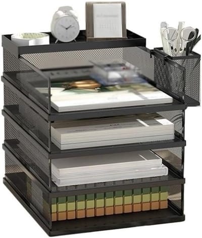 Bureau dossierhouder - Papier organizer - Kantoor opruimen - Stevige metalen gaas - A4 formaat - Zwart