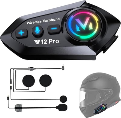 Intercomsysteem voor motorhelm, headset Bluetooth 5.4, motorhelm, paar met dubbele chip voor multitasking audio hoofdtelefoon, 500 m communicatiesysteem, helm, 2 motorrijders, compatibel met alle