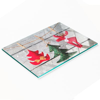Glazen serveerplank voor in de keuken met afbeeldingen en touwtjes voor decoratie, 80x52 cm
