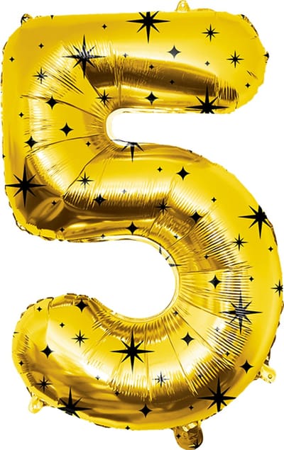 Folieballon Classy | Cijferballon 5 | Kleur: Goud | Hoogte: 86cm | Geschikt voor helium