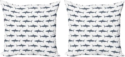 ABAKUHAUS Decoratieve kussenhoes met haaimotief, 2 stuks, zwemmende wilde vis, 40x40 cm, antracietgrijs wit