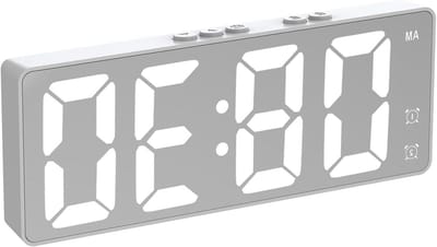 wekker, Spraakbediening, op batterijen en USB-oplaadbaar met snooze-functie, temperatuur, tijd met twee belcijfers, nachtkastje, for slaapkamer en kantoor(White,Rechargeable model)