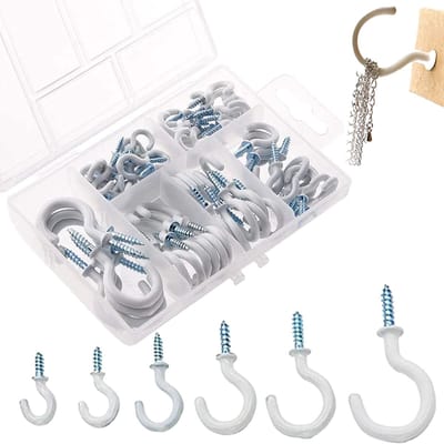 Dailygoods- Schroefhaken 70-delig - Bekerhaken 6 maten - Kunststof/staal - Multifunctioneel - Voor tuin/kantoor - Diepe schroefdraad - Ophanghaken