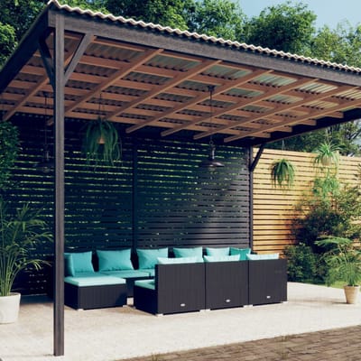 vidaXL - 10-delige - Loungeset - met - kussens - poly - rattan - zwart