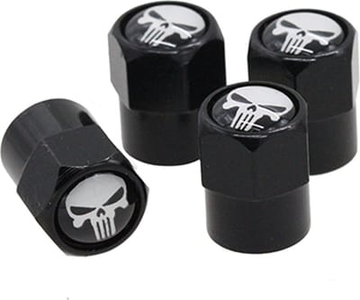 Waledano® Universele Zwarte Ventieldopjes - 4 Stuks - Kunststof - Ventiel - Wit - Autoventieldoppen - Punisher - Motor - Scooter - Auto - Doodskop - Banden - Banden Accessoires