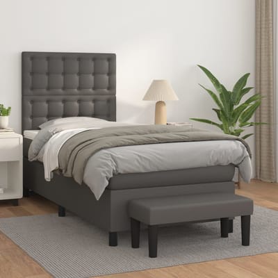 vidaXL - Boxspring - met - matras - kunstleer - grijs - 100x200 - cm