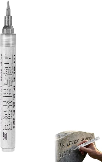 Lakstift Grafsteen - Restauratie Marker - Belettering Opfrissen - Volledige Weerbestendigheid - 16 cm Lengte - Zilver