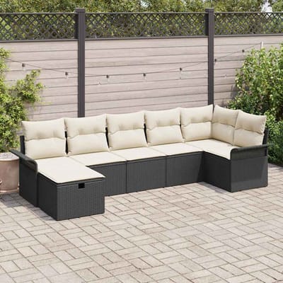 vidaXL - Tuinbank - Set - 7 - st - Zwart - en - Crème - poly - rattan