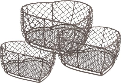 Clayre & Eef Opbergmand Set van 3 25x25x7 / 20x20x6 / 15x15x6 cm Bruin Ijzer Hartvormig Keuken Mandjes