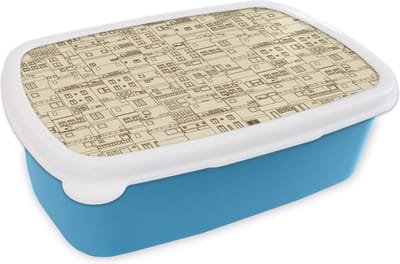 Broodtrommel Blauw - Lunchbox - Brooddoos - Patronen - Huis - Skyline - 18x12x6 cm - Kinderen - Jongen