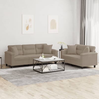 vidaXL - 2-delige - Loungeset - met - kussens - microvezelstof - taupe