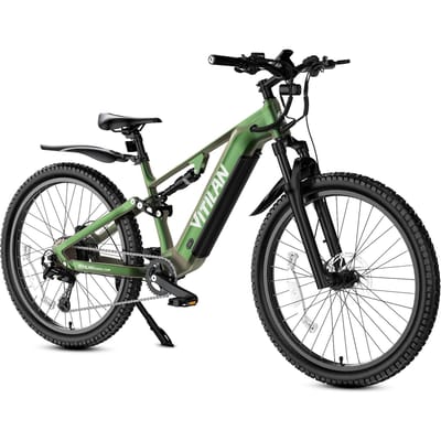 VITILAN M5 Full Suspension Elektrische Fiets, 48V 15Ah Batterij, Shimano 9-Speed groen