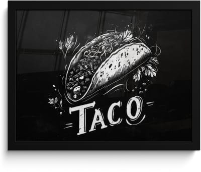 Poster in lijst - Fotolijst 40x30 cm - Posters - Taco - Kruiden - Witte krijtstijl - Tekst - Posterlijst zwart - Decoratie - Wanddecoratie woonkamer - Muurdecoratie slaapkamer