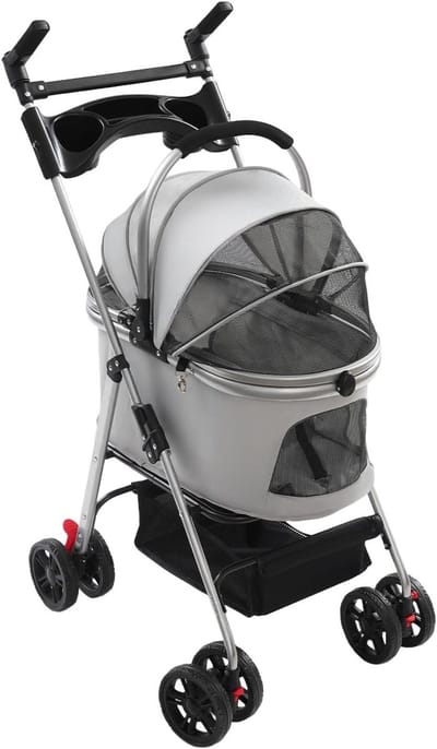 Hondenbuggy Opvouwbaar - Huisdierwagen - Veilig Vervoer - 3-in-1 Functionaliteit - Tot 12 kg - Grijs