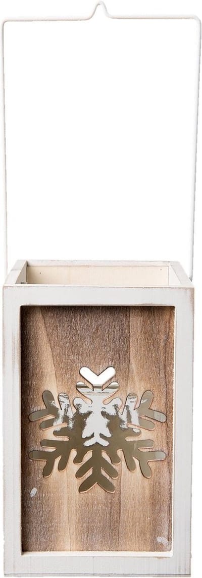 Waxinelichthouder | 15*15*23 cm | Wit | Hout / glas | sneeuwvlok | Clayre & Eef | 6H1496XL