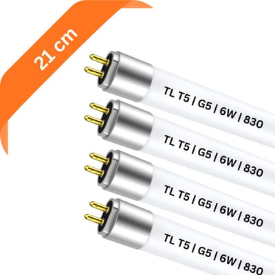 4x T5 TL buizen 21 cm – 830 Warm Wit 3000K – 6W – G5 fitting – Ø 1.6 cm