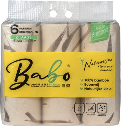 keukenrollen Bamboe XL 2-laags, 120 vellen (6 Rollen =12 standaard Rollen) ( 6 x 120 = 720 vellen )