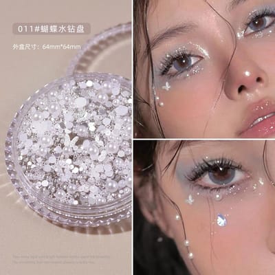 1 doos Ogen Gezicht Make-up Gezichtsdecoratie Vlinder Diamant Parel Zelfklevend Strass Glitter Pailletten DIY Nail Art Decoratie