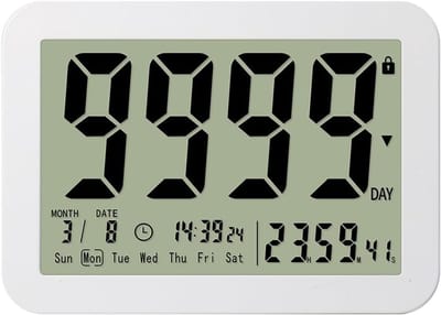 Digitale aftelklok- Telt af tot 9999 dagen - Met standaard en sterke magnetische achterkant - Perfect voor bruiloften, verjaardagen, pasgeborenen en labs - Duidelijk display - Compact en draagbaar- Handig te plaatsen op een bureau of aan de muur