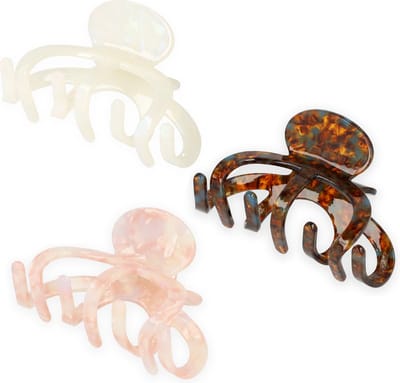 Lajetti - 3 stuks Haarklem Octopus Acetaat Roze Bruin Wit - Haarclip Dames - Milieu Vriendelijk