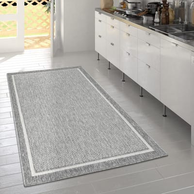 Flycarpets Binnen & Buitenkleed - Vloerkleed Bruliza - Lijstmotief / Kader - Grijs - 80x150 cm
