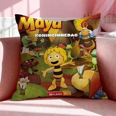 Cartoon M-Maya de Bij Kussenhoes Ademende Linnen Kussensloop Zomer Geurloos Eco-Vriendelijk Onzichtbare Rits Wasbaar 50x50cm