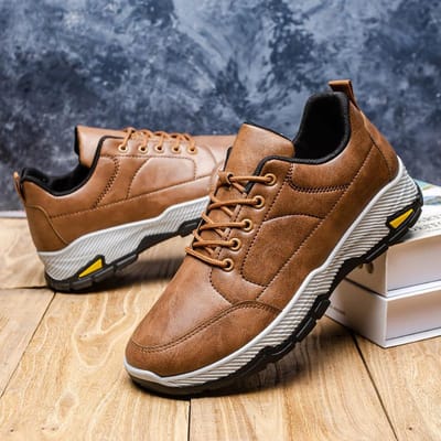Herfst en Winter Nieuwe Modieuze Herenschoenen Vetersluiting Leer Outdoor Klimlaarzen Zachte Zool Lage Schacht Casual Schoenen 45 brown
