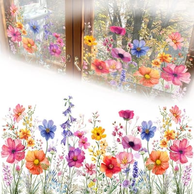 Raamfolie met bloemenmotief, zelfklevend, kleurrijk, voor lente decoratie in woonkamer en keuken
