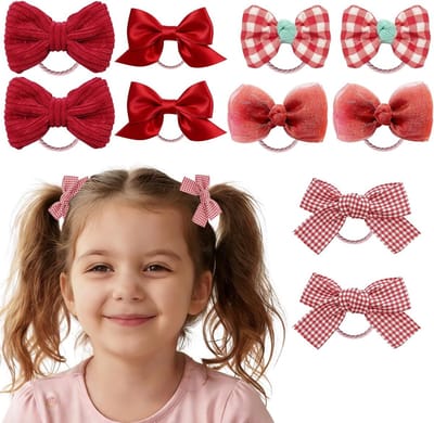 10 Stuks Haarstrikken voor Meisjes, Elastische Haarbanden met Rode Strik, Haaraccessoires voor Baby's, Peuters en Kinderen