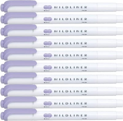 Zebra Mildliner Double-Sided Highlighter - Fine / Bold – Mild Violet Set van 10 + een Luxe Zipperbag - WKT7-MVI / Violet