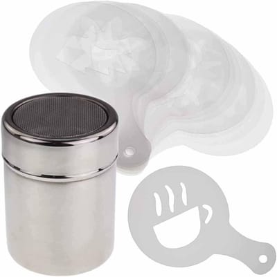 RVS Mesh Poeder Verspreider voor Koffie, Suiker en Cacao met Plastic Lepelset voor DIY Cappuccino en Latte Art