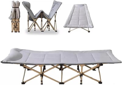 Opklapbed met matras - Kampeerbed volwassenen - Comfortabel slapen - Stevig stalen frame - 190 cm lang - Grijs