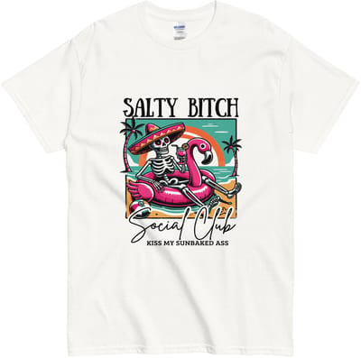 Grappig Skelet Flamingo T-shirt – Zomershirt – Kiss My Sunbaked Ass Quote – Cadeau Idee Dames Heren - Wit - S