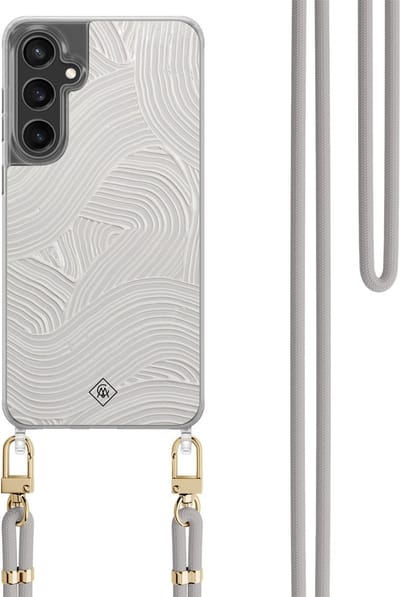 Casimoda® hoesje met koord - Geschikt voor Samsung S24 FE - Abstract Waves - Afneembaar koord - TPU/polycarbonaat - Grijs