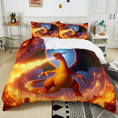 10 Maten Pokémon Charizard Beddengoed Set 3 Delen Dekbedovertrek Volwassen Kinderen Verjaardagscadeau Volledige Maat Beddengoed Set Luxe voor Cadeaus AU Double 180X210cm