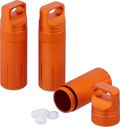 pillenkoker set van 3 - waterdicht - reis pillendoosje - aluminium - 9,5x3 cm - oranje