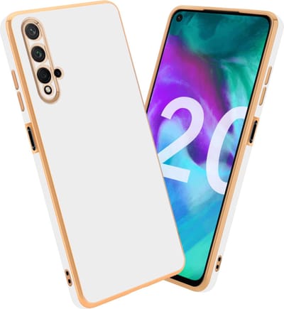 Cadorabo Hoesje geschikt voor Honor 20 / 20S / Huawei NOVA 5T in Glossy Wit - Goud - Beschermhoes Case Cover van flexibel TPU-silicone en met camerabescherming