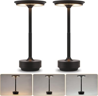 Glitzerlife - Tafellamp Draadloos Oplaadbaar -2 stuks LED Tafellamp - Touch Dimbaar Bedlampje - 3 Lichtkleuren 3000-6500K - Aluminium Modern Design - Ø27 cm - Zwart