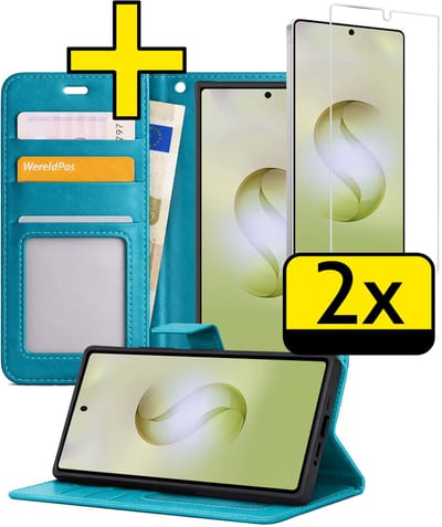 Hoesje - Met 2x Screenprotector - Geschikt voor Samsung Galaxy S26 Ultra - Luxe Pasjeshouder - Bookcase Portemonee - Flip Case - Kunstleer Book Case - Flipcase Hoes - Book Cover - Walletcase - Portemonneehoes - Telefoonhoesjes - Turquoise
