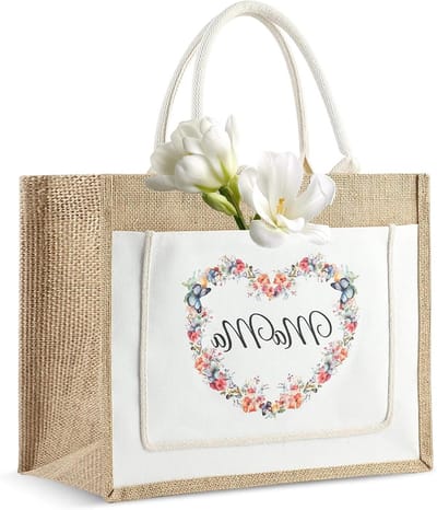 Allecto Plus - Jutetas met gepersonaliseerde letters en harten - Herbruikbare shopper voor mama - Moederdagcadeau - Geschenken voor vrouwen